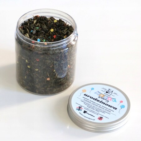 Herbata czarna sypana URODZINOWA o smaku truskawkowego ponczu PREMIUM - herbata liściasta sypana mieszanka napar susz - gotowa na prezent upominek