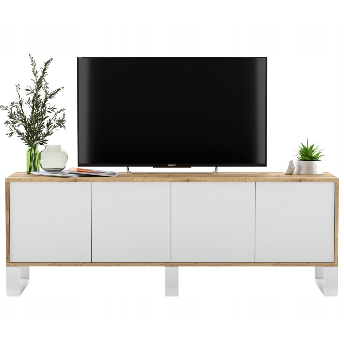 Szafka RTV Loft Komoda Industrialna Dąb Wotan Biały MAT 150 cm