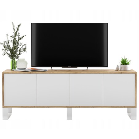 Szafka RTV Loft Komoda Industrialna Dąb Wotan Biały MAT 150 cm