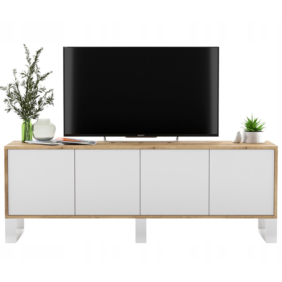 Szafka RTV Loft Komoda Industrialna Dąb Wotan Biały MAT 150 cm