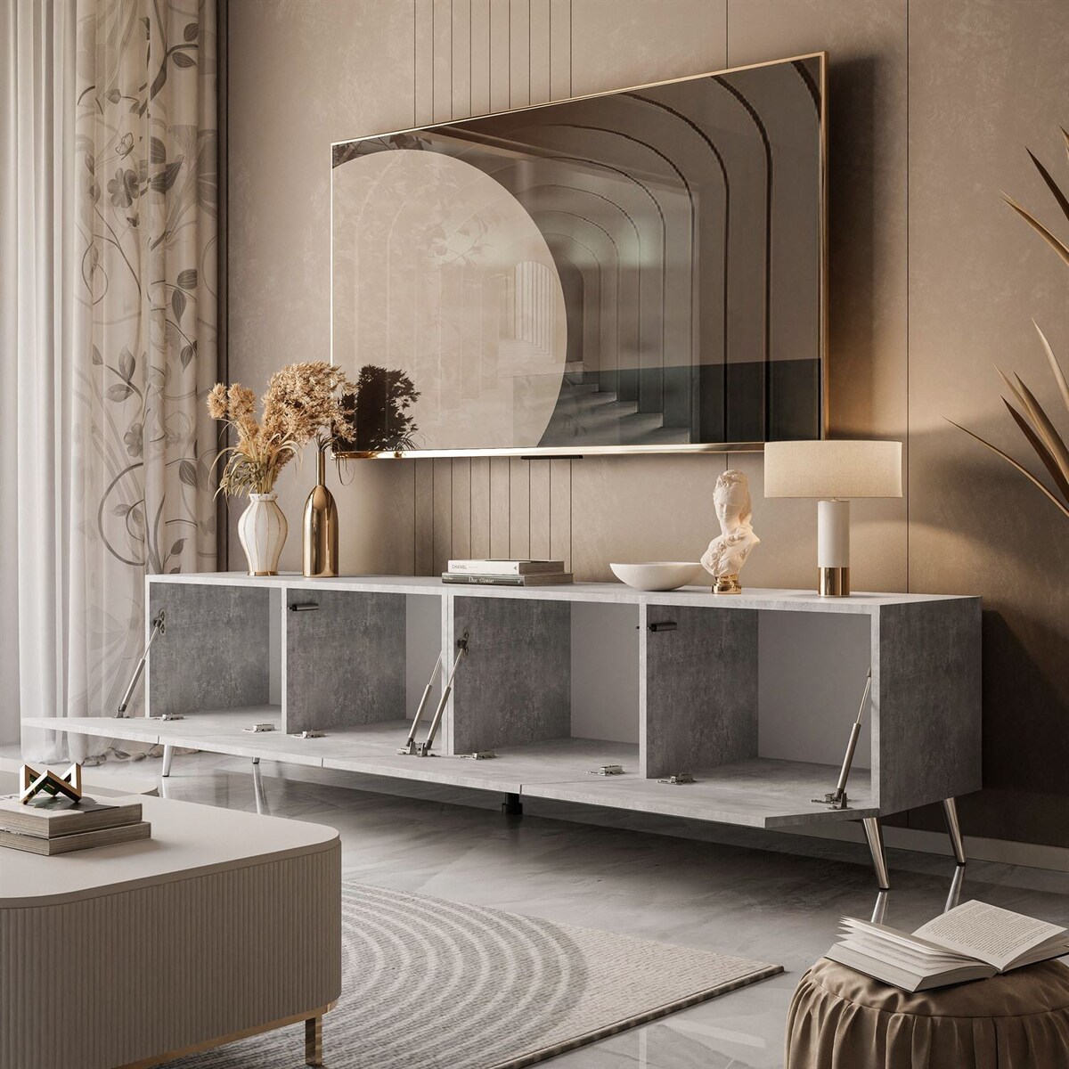 Szafka RTV COLGANTE 200 beton nogi skośne chrom