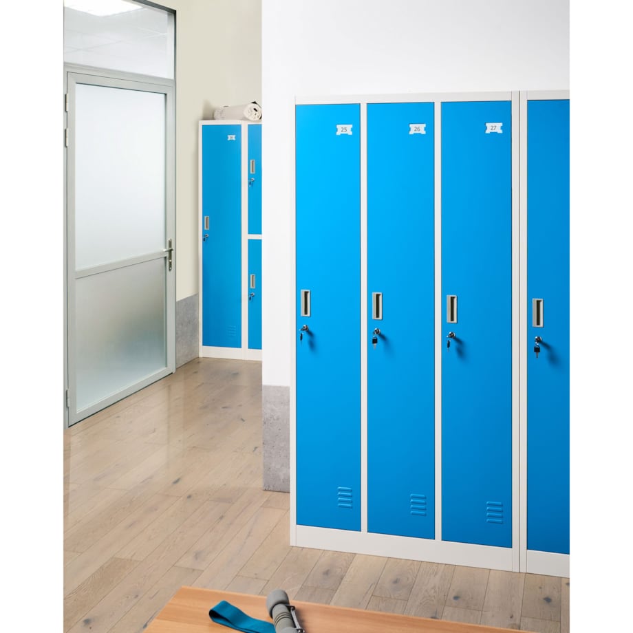Szafa socjalna ubraniowa trzydrzwiowa ATHLETE Metal Biały/ niebieski