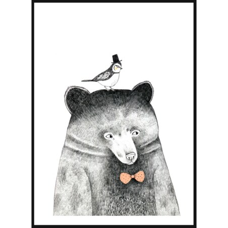 Poster Story, Plakat, Obraz - Niedźwiadek z Sikorką na Głowie, wymiary 50 x 70 cm