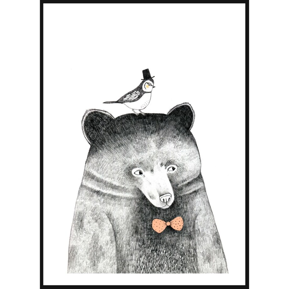 Poster Story, Plakat, Obraz - Niedźwiadek z Sikorką na Głowie, wymiary 50 x 70 cm