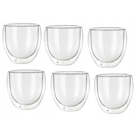 6x SZKLANKI TERMICZNE 250 ml BEZ UCHA bańka podwójne szkło na kawę herbatę
