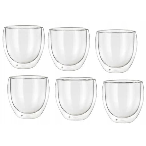 6x SZKLANKI TERMICZNE 250 ml BEZ UCHA bańka podwójne szkło na kawę herbatę