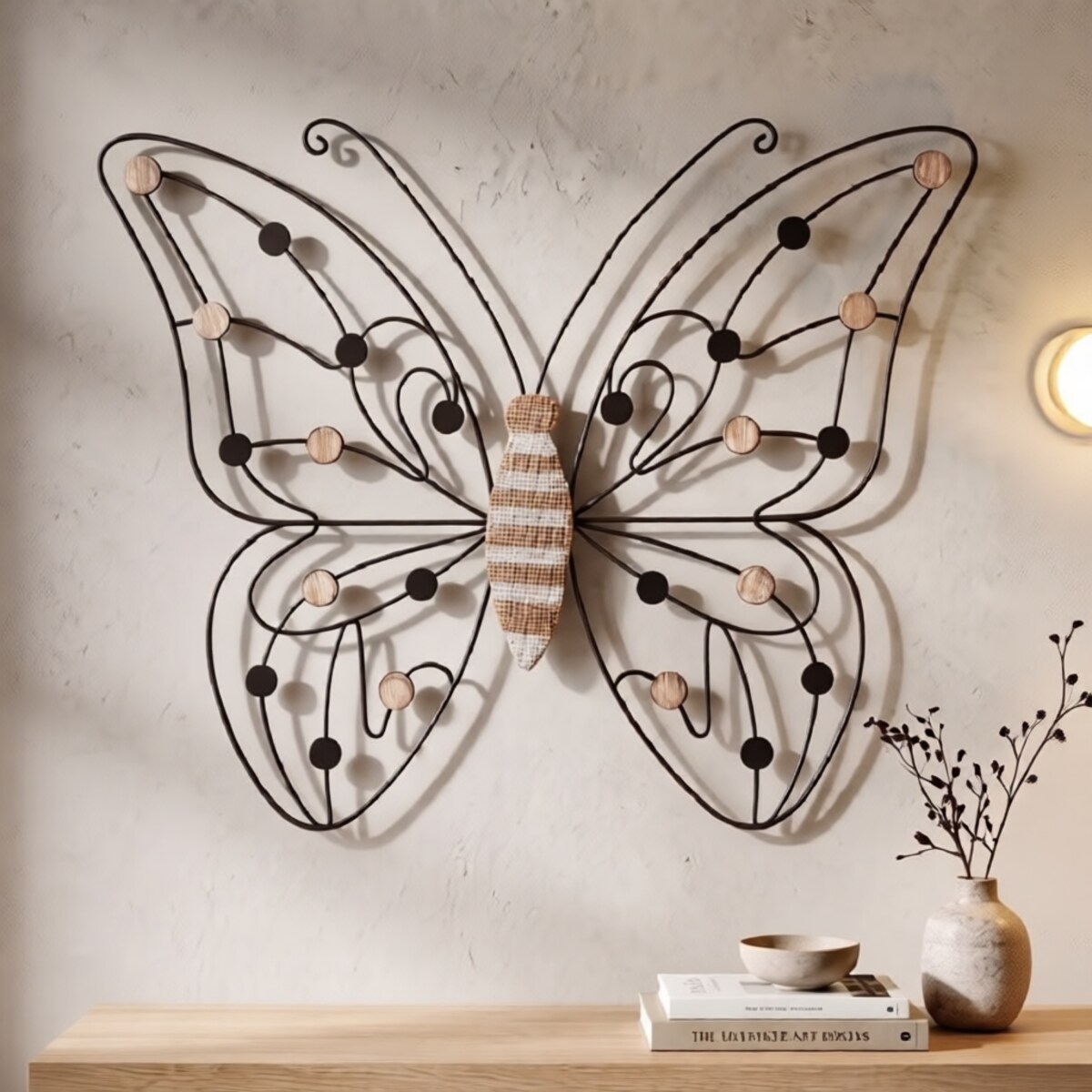 Dekoracja ścienna Butterfly, kolor brązowy i czarny, żelazo i płyta MDF, 39,5 x 33,5 cm, motyw: motyle, do salonu i przedpokoju, Mauro Ferretti
