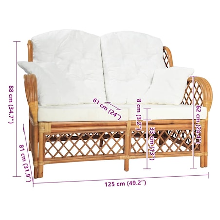 vidaXL 2-osobowa sofa, jasnobrązowa, rattanowa