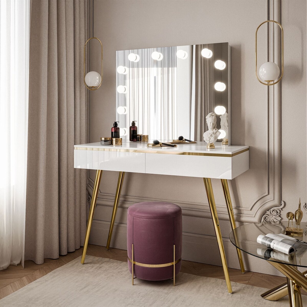 Toaletka AURORA-S ELITE z lustrem biały połysk