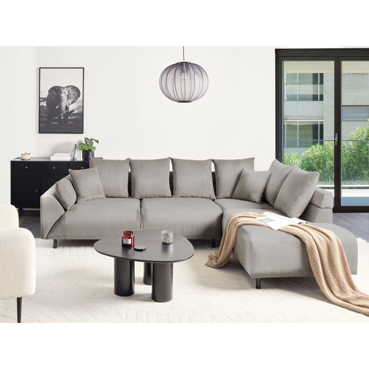 Narożnik LUNNER Jasnoszary dla 4 osób Lewostronny