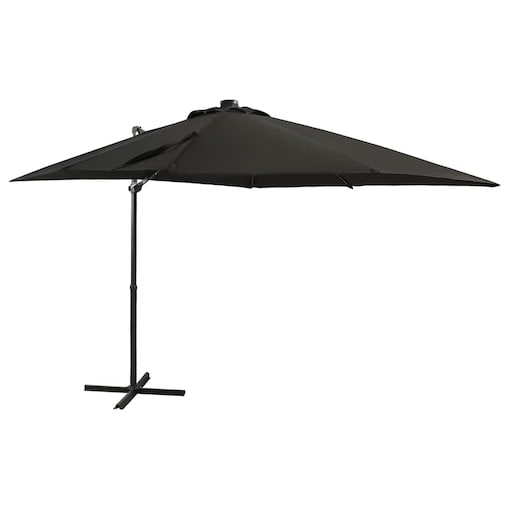vidaXL Parasol wiszący z lampkami LED i słupkiem, 250 cm, czarny