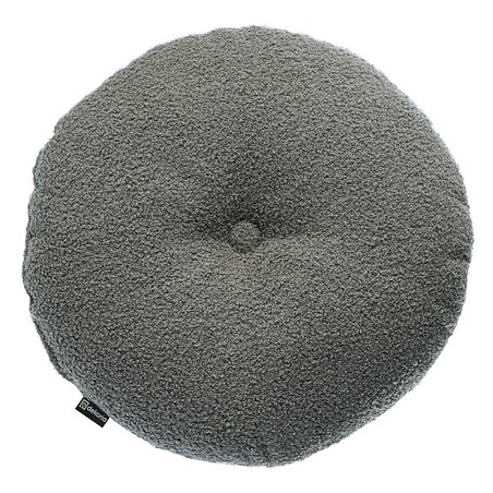 Poduszka okrągła z guzikiem, ciemno szara bukla, ⌀37 cm, Boucle Teddy