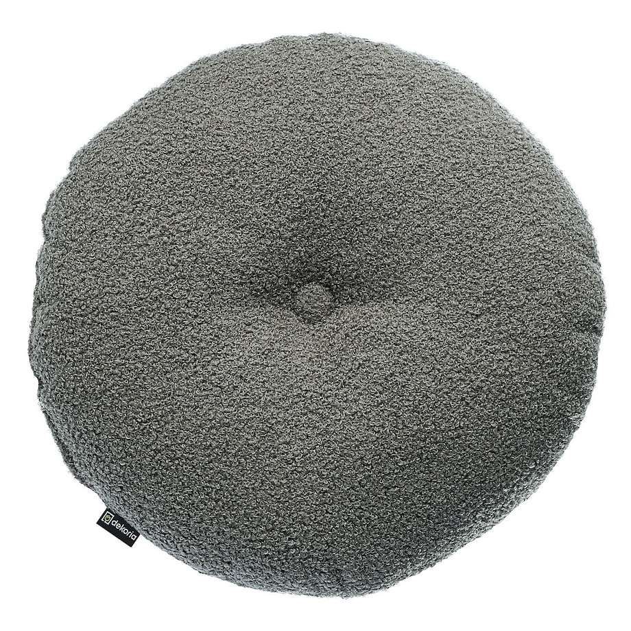 Poduszka okrągła z guzikiem, ciemno szara bukla, ⌀37 cm, Boucle Teddy