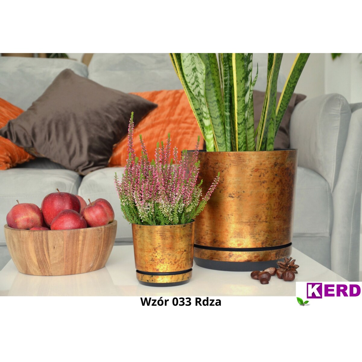 32 cm wzór RDZA Doniczka z podstawką efekt postarzanego metalu industrialna rustykalna loft duża donica szeroka