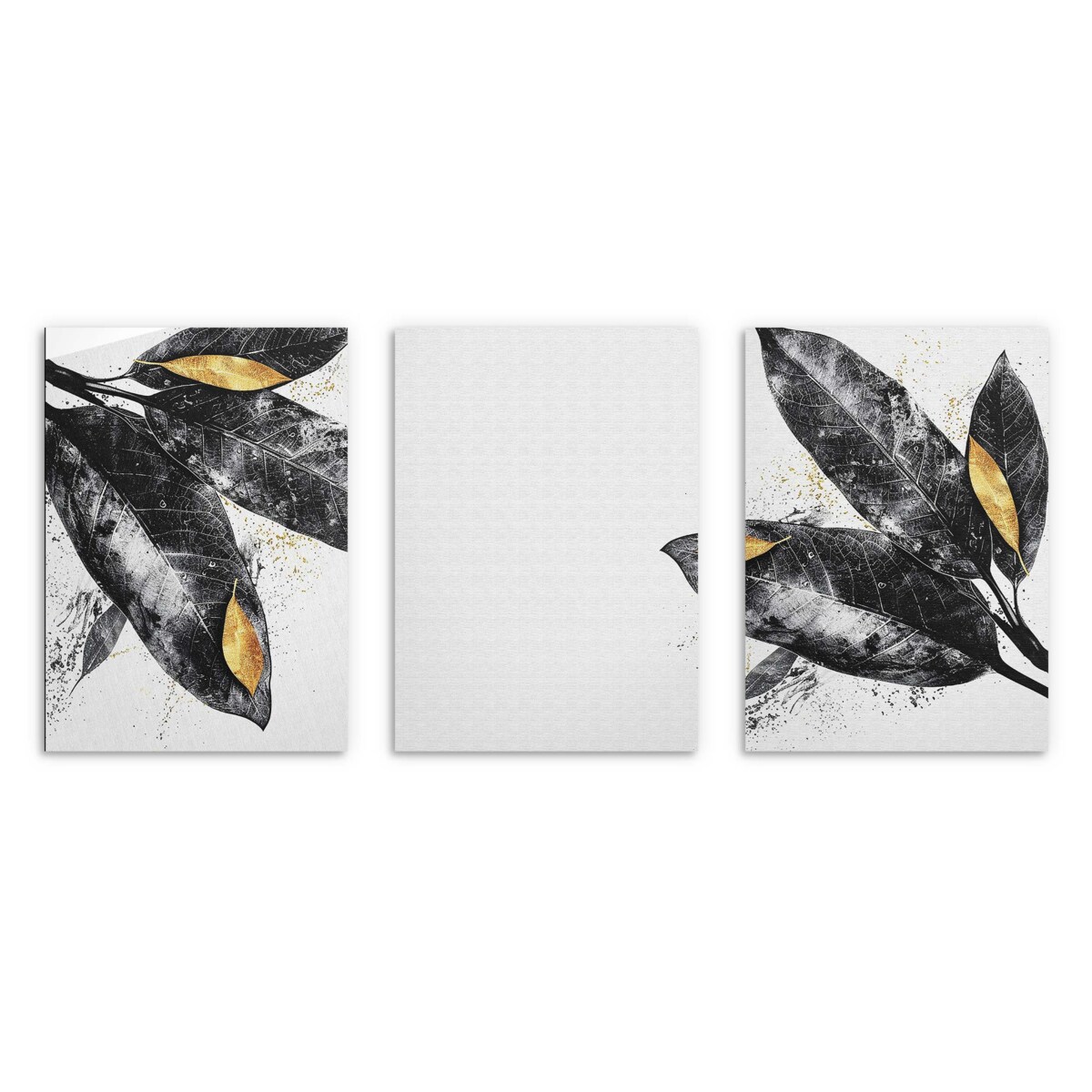Zestaw Trzech Plakatów Obrazów na ścianę Ozdoba ścienna Czarne Liście