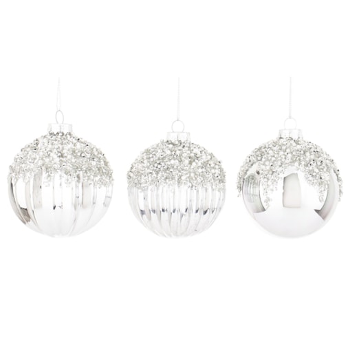 Bombki szklane srebrne 3 szt. Ø 8 cm ARZENTO