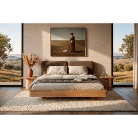 Łóżko lewitujące drewniane bukowe Eyko MAUI / 140x200 cm / kolor naturalny / zagłówek brązowy