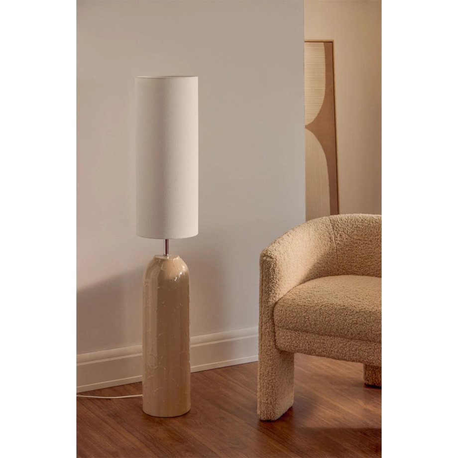 Lampa podłogowa z ceramiki i lnu Canela kremowa