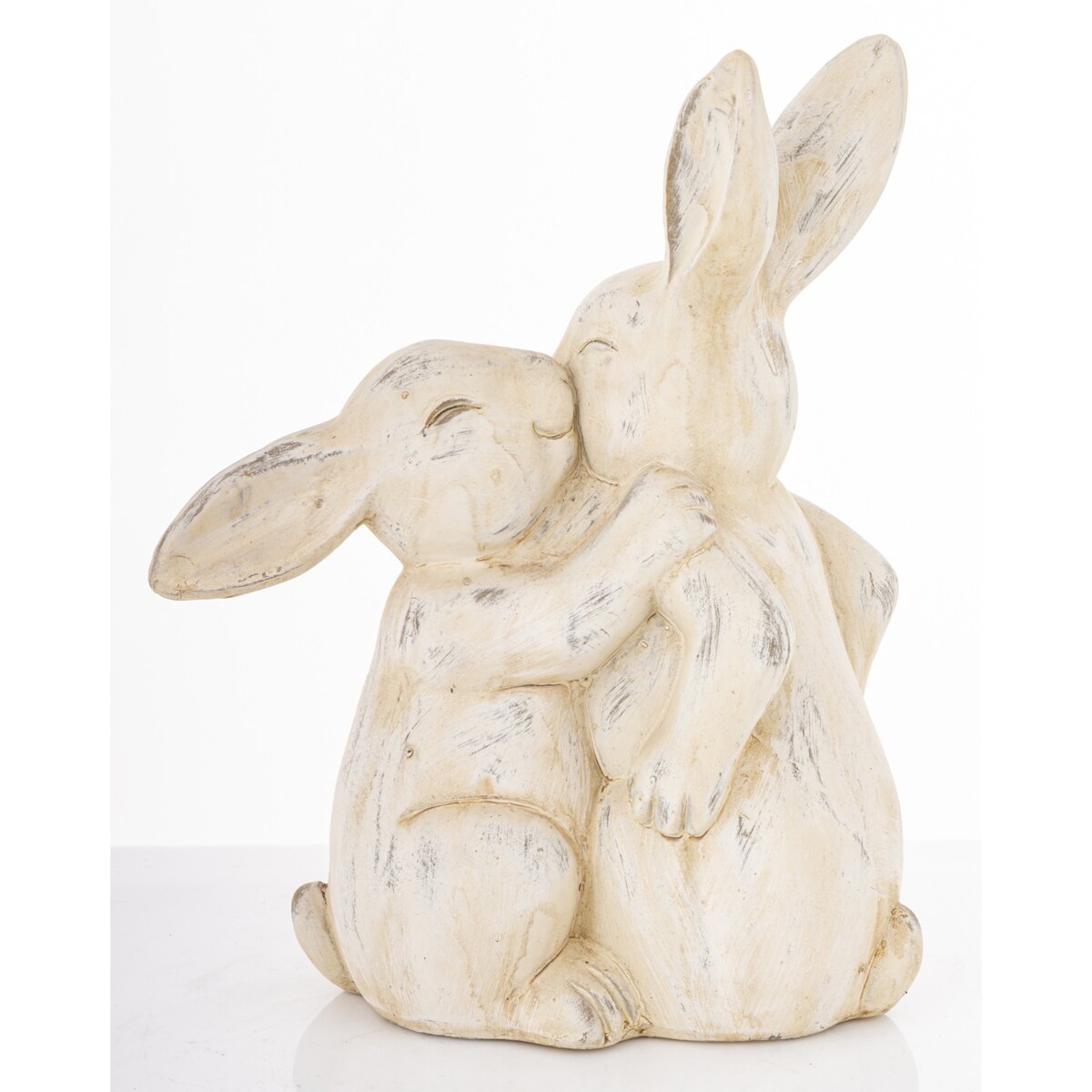 Dekoracja - beżowe cementowe króliki 24x19,5x10 cm ALBIA z synkiem