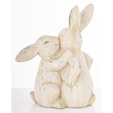 Dekoracja - beżowe cementowe króliki 24x19,5x10 cm ALBIA z synkiem
