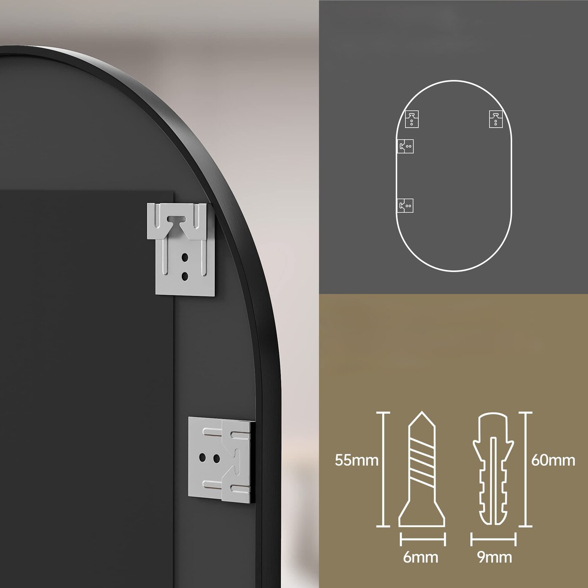 Lustro Owalne 100X50 Cm Czarna Rama