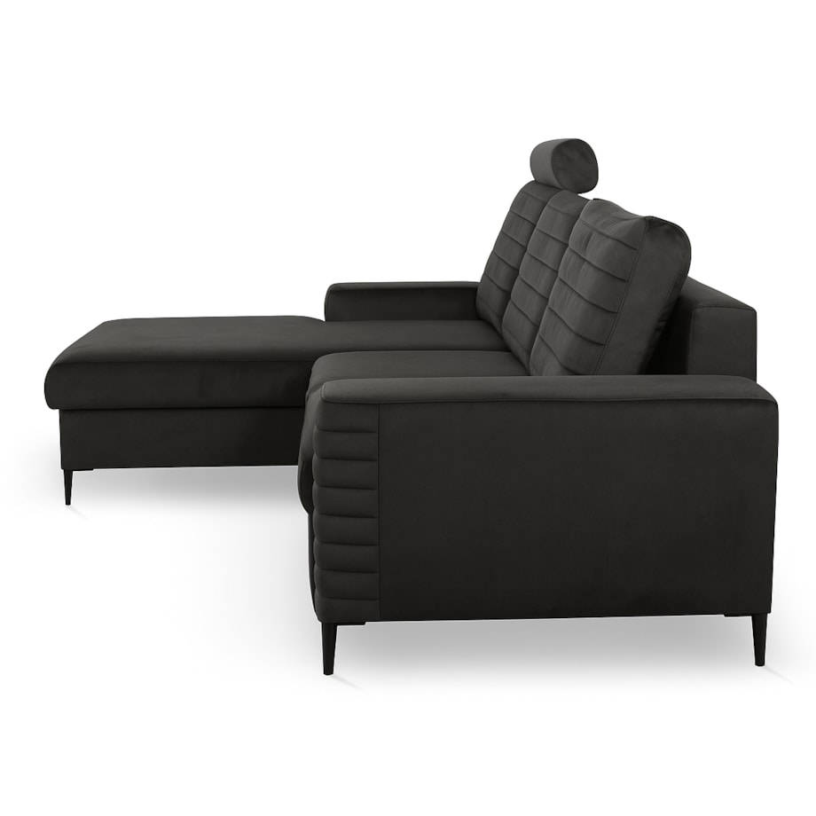 Narożnik rozkładany z zagłówkiem i pojemnikiem OLI, lewostronny, czarny