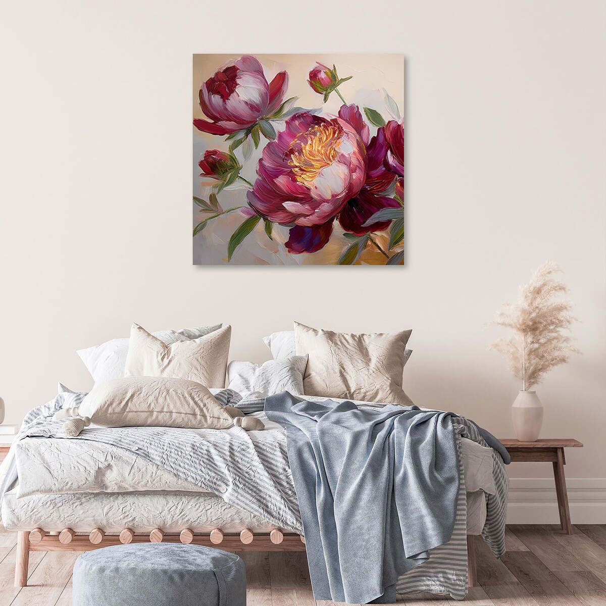 Obrazy nowoczesne do salonu kuchni Piwonie Kwiaty Czerwone Natura 60x60