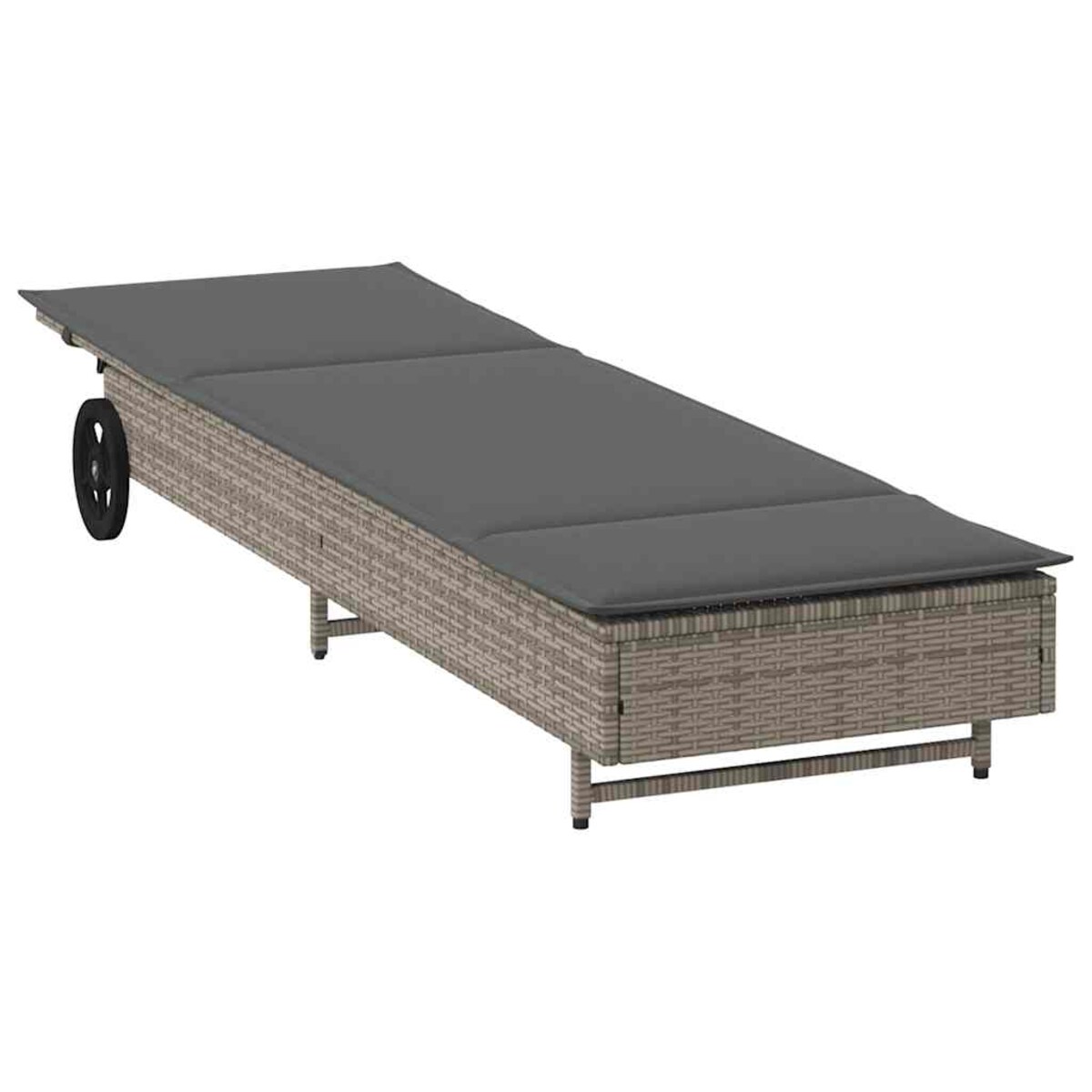 vidaXL Leżak na kółkach, z poduszką, szary, polirattan
