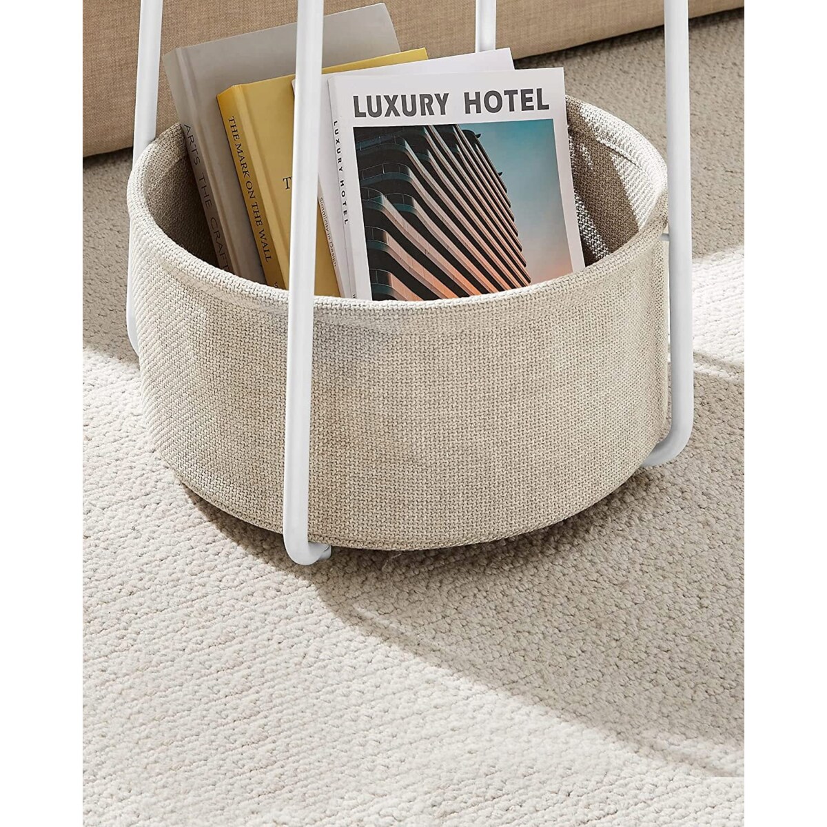 Stolik Szafka Nocna Kosz 45X50 Cm Biały, Beżowy