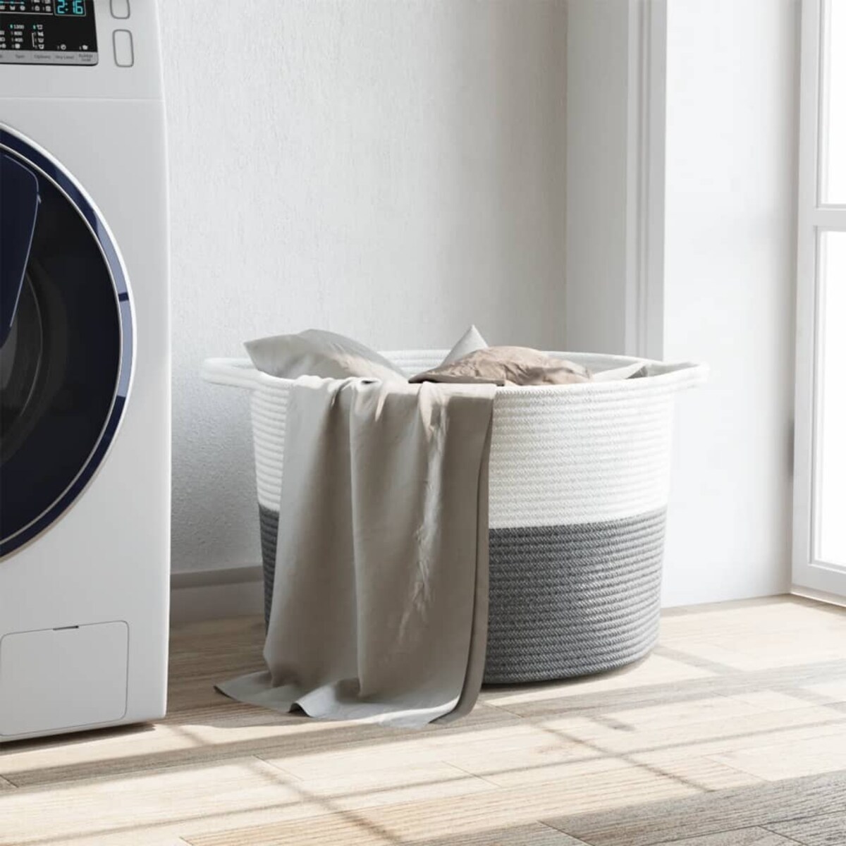 vidaXL Kosz na pranie, szaro-biały, Ø55x36 cm, bawełna