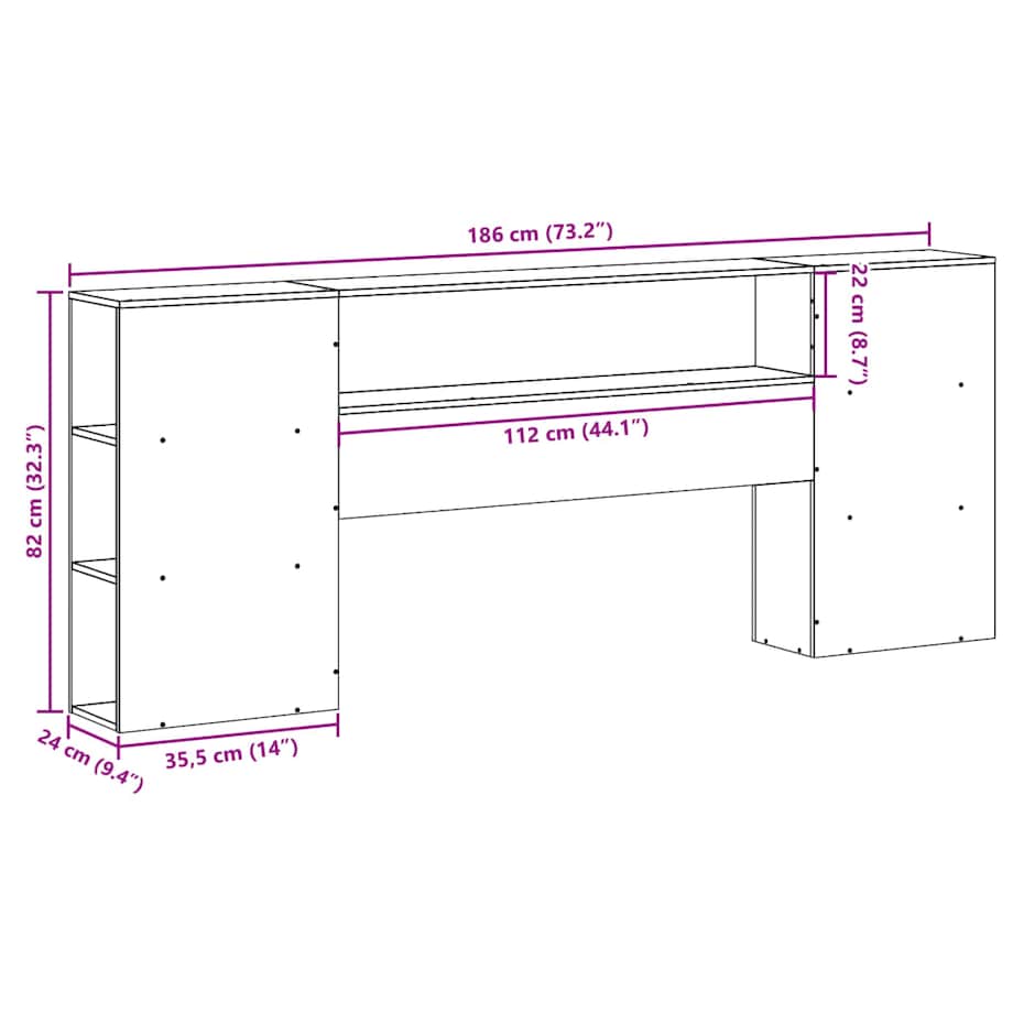 vidaXL Wezgłowie do łóżka, z półkami, 180 cm, lite drewno sosnowe