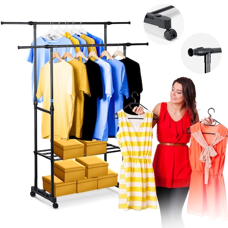 Wieszak na ubrania stojący stojak podwójny kółka Massido