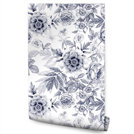 Tapeta kwiaty i liście w stylu vintage