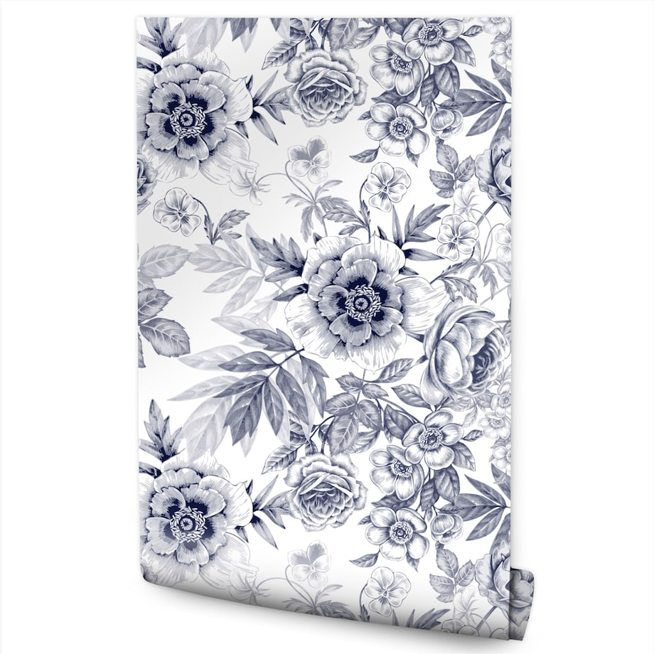 Tapeta kwiaty i liście w stylu vintage