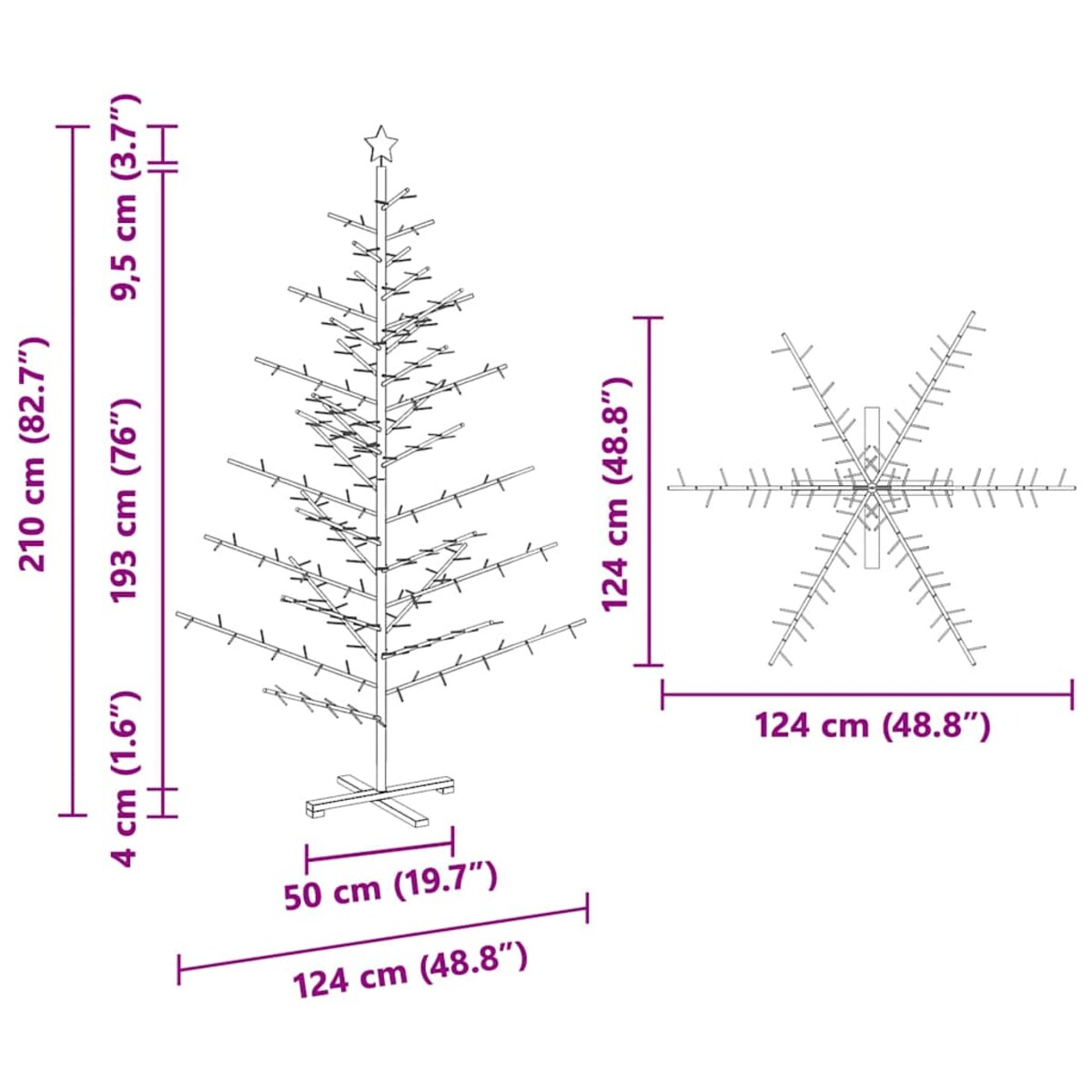 vidaXL Drewniana choinka z podstawą Brązowy 210 cm Lite drewno sosnowe