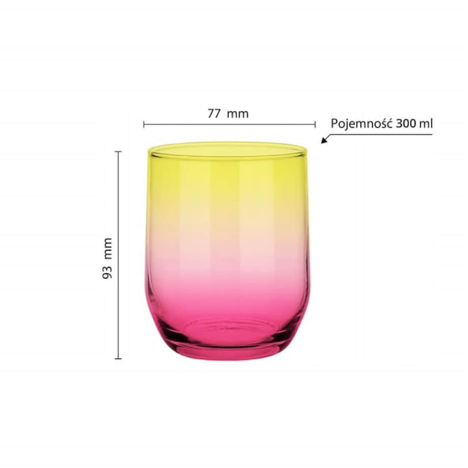 Kolorowa Letnia Szklanka Różowo Żółta 300 ml do Wody Soku Napojów Drinków