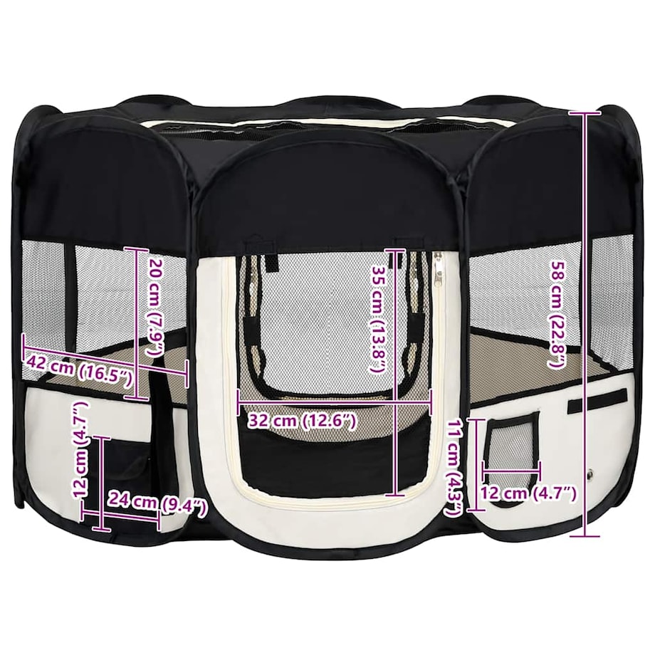 vidaXL Składany kojec dla psa, z torbą, czarny, 110x110x58 cm