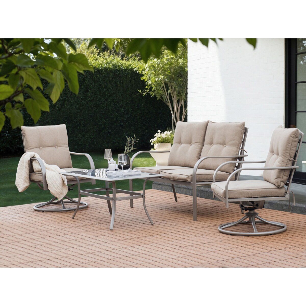 Zestaw ogrodowy dla 4 osób MESTRINO Metal Beżowy