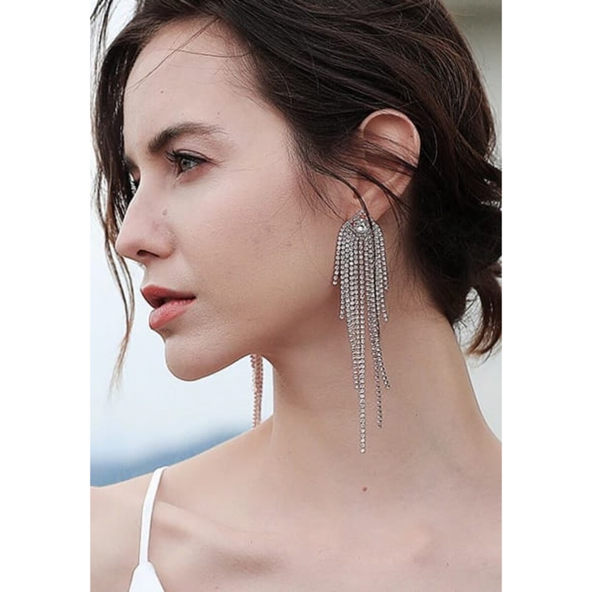 Kolczyki srebrne długie nitki z cyrkonii