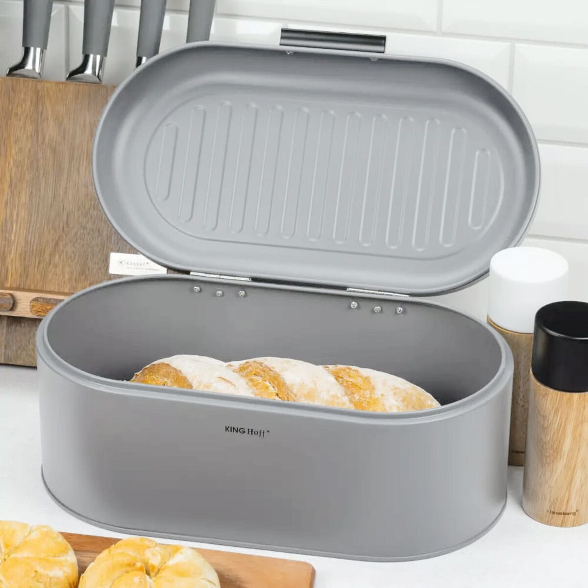 Chlebak stalowy pojemnik na chleb szary KINGHOFF KH-1712