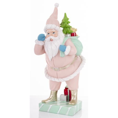 Święty Mikołaj w różowym ubraniu i z niebieskim workiem 40x17x17 cm