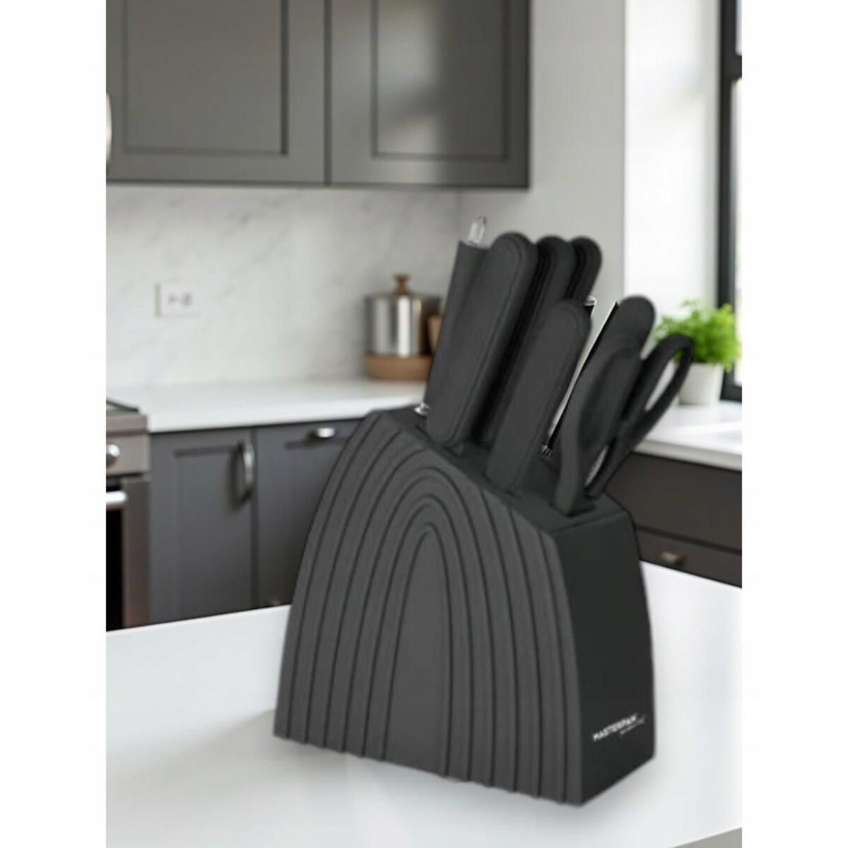 Zestaw Komplet Noży Kuchennych W Czarnym Bloku 8 El Ostrzałka Nożyczki