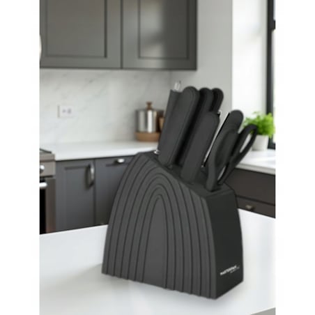 Zestaw Komplet Noży Kuchennych W Czarnym Bloku 8 El Ostrzałka Nożyczki