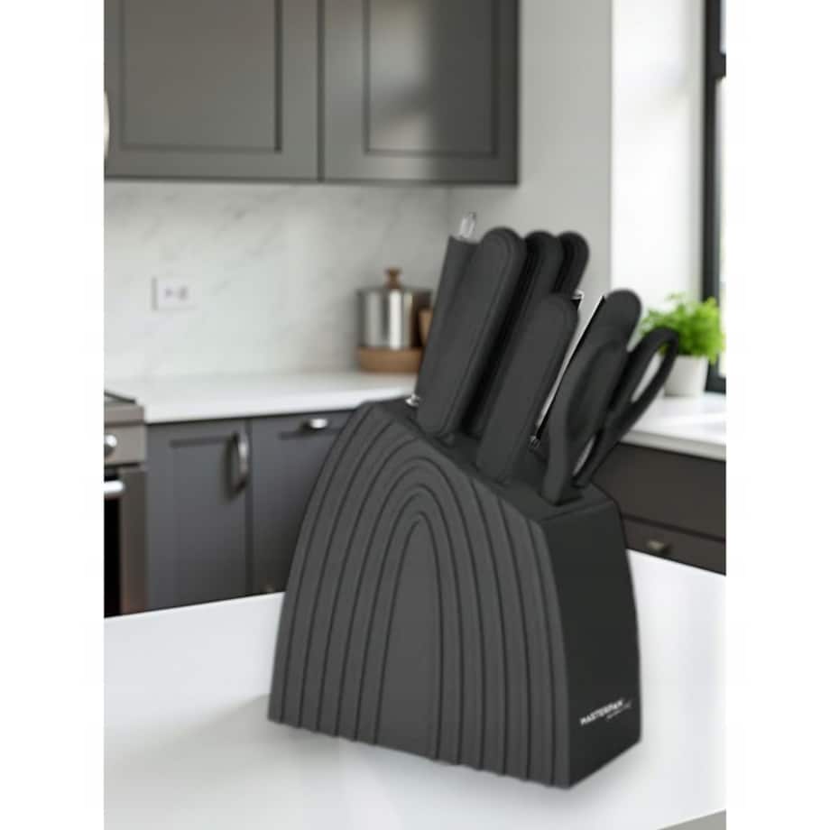 Zestaw Komplet Noży Kuchennych W Czarnym Bloku 8 El Ostrzałka Nożyczki