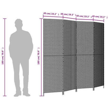 vidaXL Parawan 4-panelowy, brązowy, polirattan