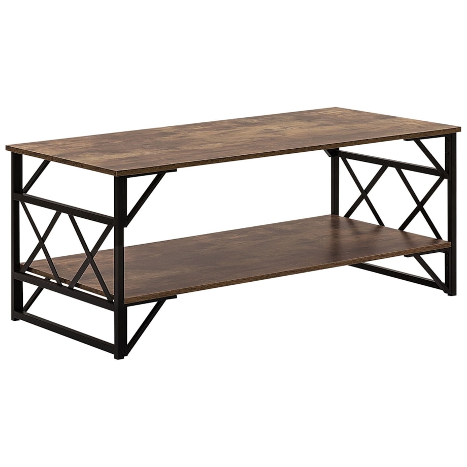 Stolik kawowy z półką ciemne drewno z czarnym BOLTON