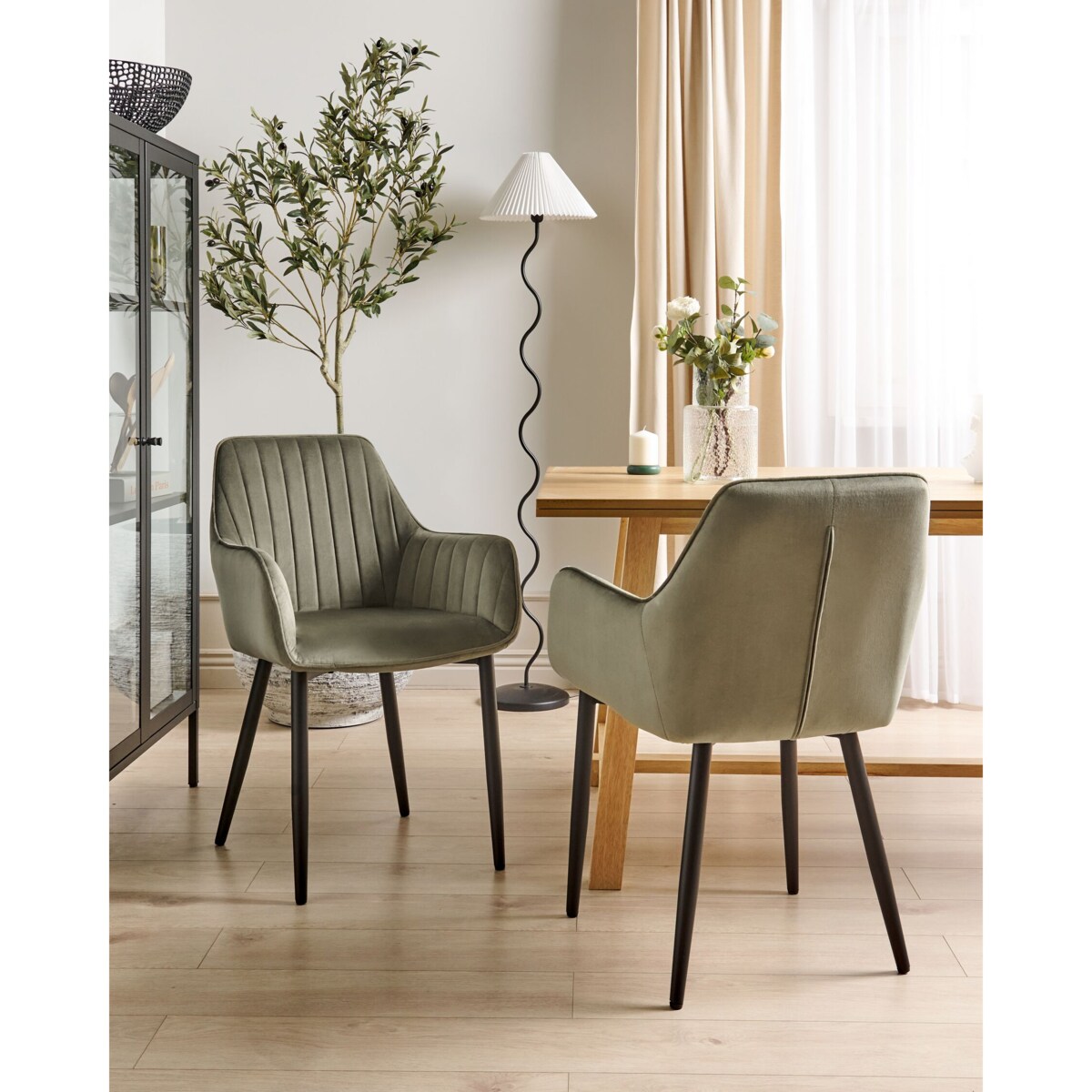 Zestaw 2 krzeseł do jadalni WELLSTON Welur Oliwkowy