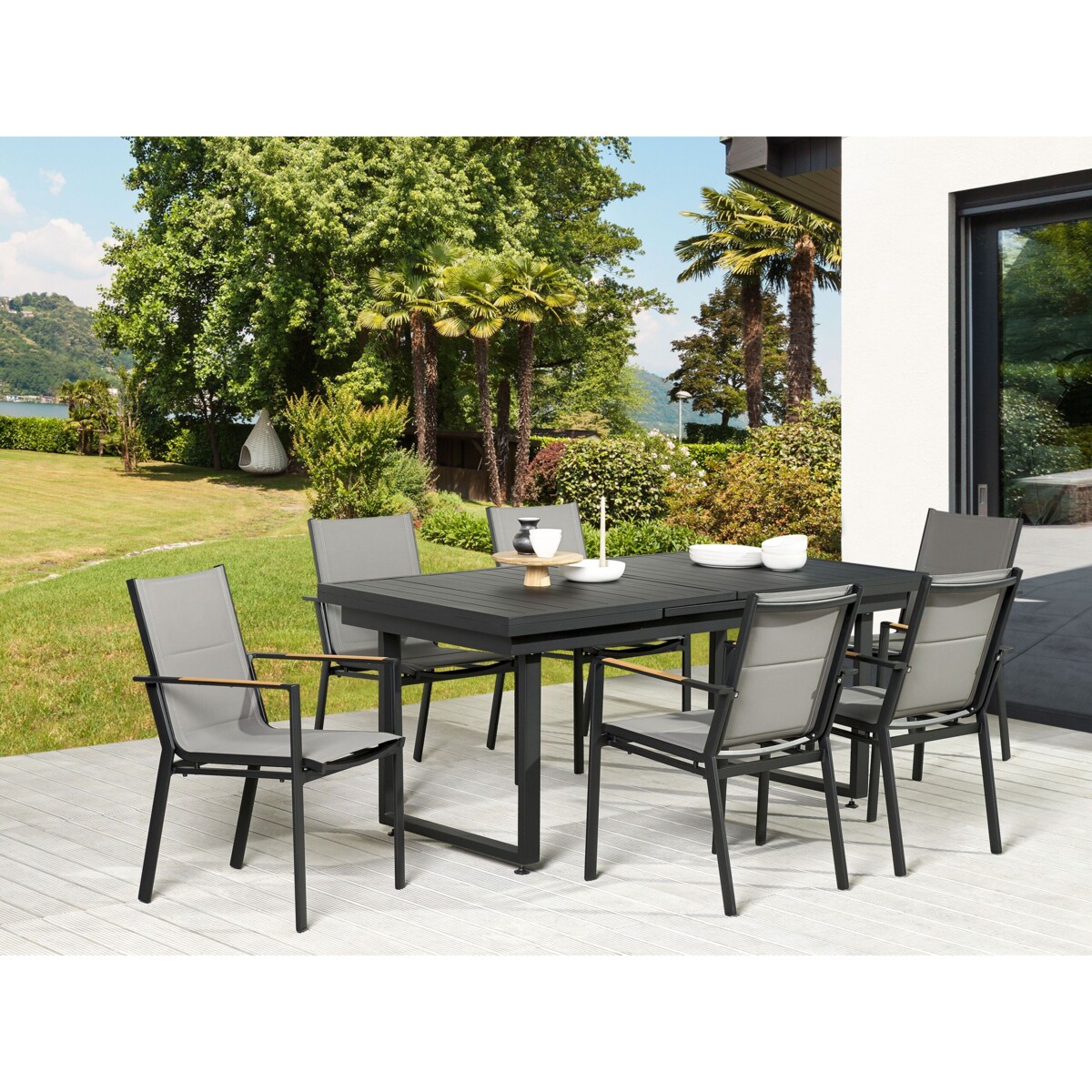 Zestaw ogrodowy stół rozkładany i 6 krzeseł Czarny VALCANETTO/BUSSETO