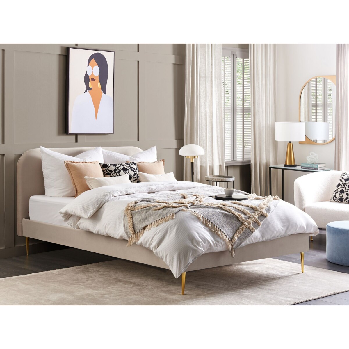 Łóżko welurowe 180 x 200 cm beżowe FLAYAT