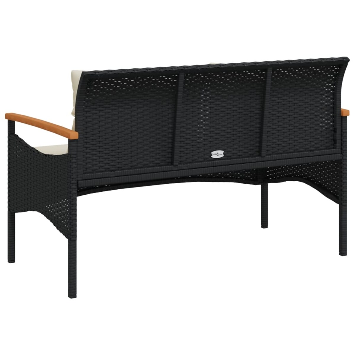 vidaXL Ławka ogrodowa z poduszkami, 116x62,5x74 cm, czarna, polirattan